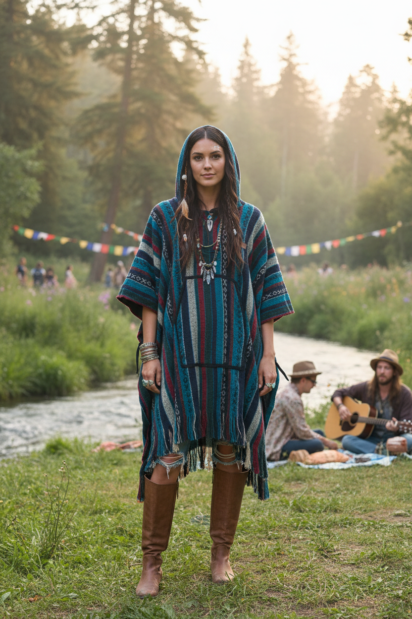 Teal Poncho Model