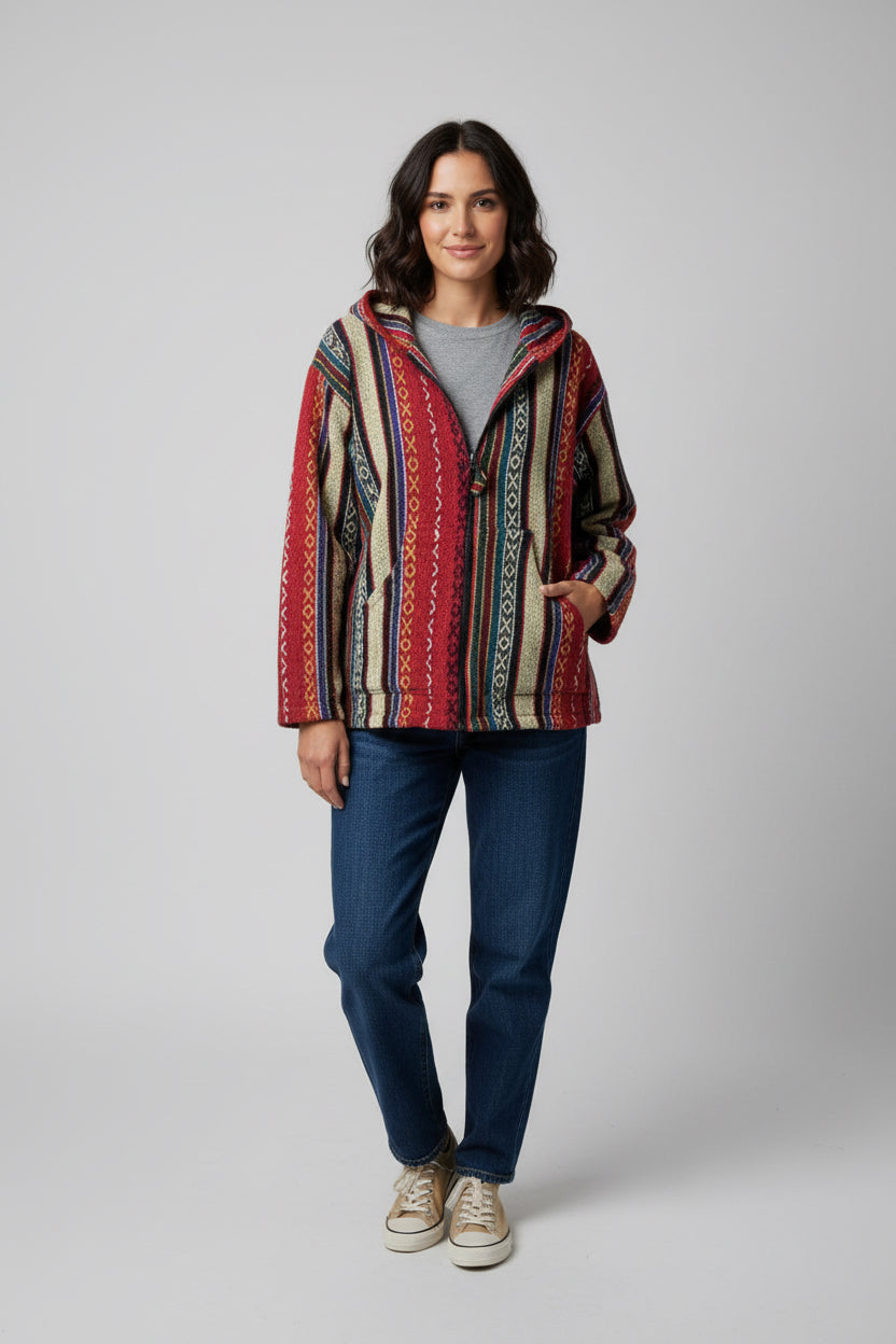Red Stripe Zipper Cotton Jacket