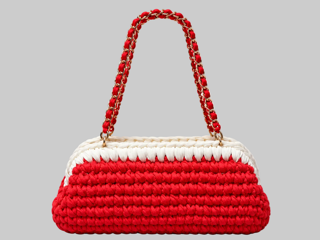 Red & White Stripe Crochet Handbag