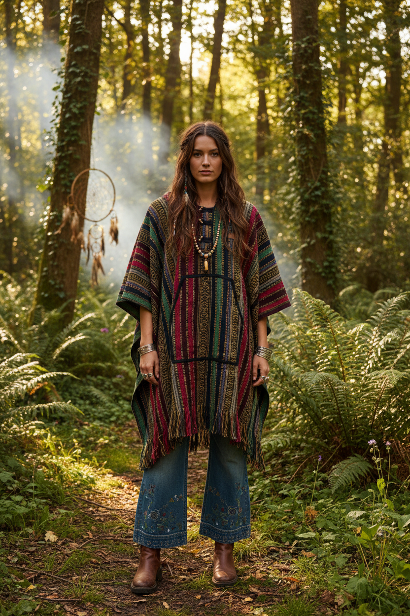 Multicolor Poncho Model