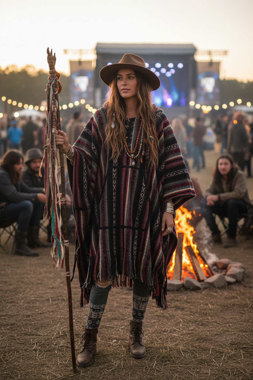Navy Pink Poncho Model