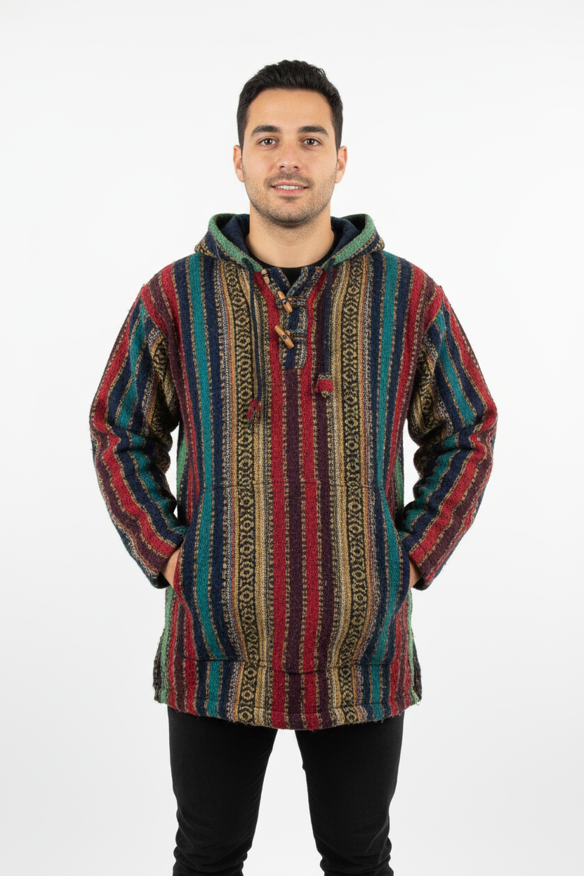 Stripe Hoodie Cotton Jacket - Model Shot